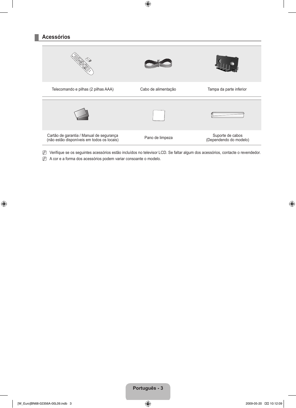 Acessórios | Samsung LE46B620R3W User Manual | Page 281 / 422