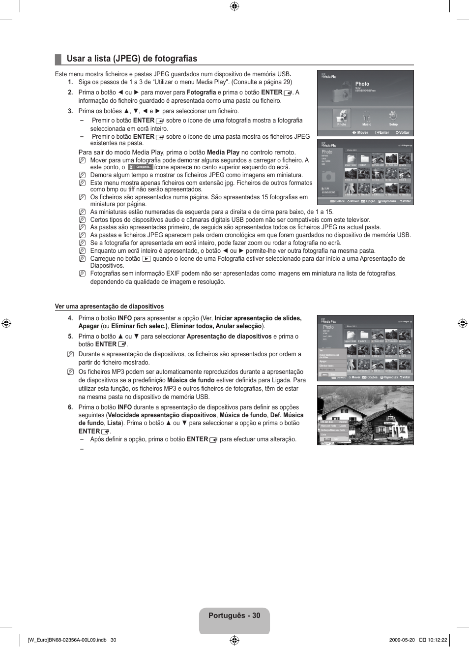 Usar a lista (jpeg) de fotografias, Português - 30 | Samsung LE46B620R3W User Manual | Page 308 / 422