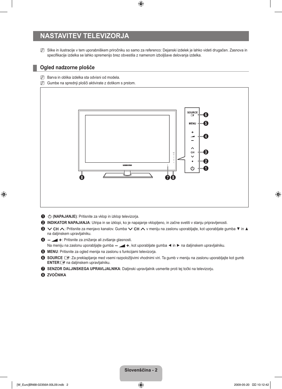 Nastavitev televizorja, Ogled nadzorne plošče | Samsung LE46B620R3W User Manual | Page 326 / 422