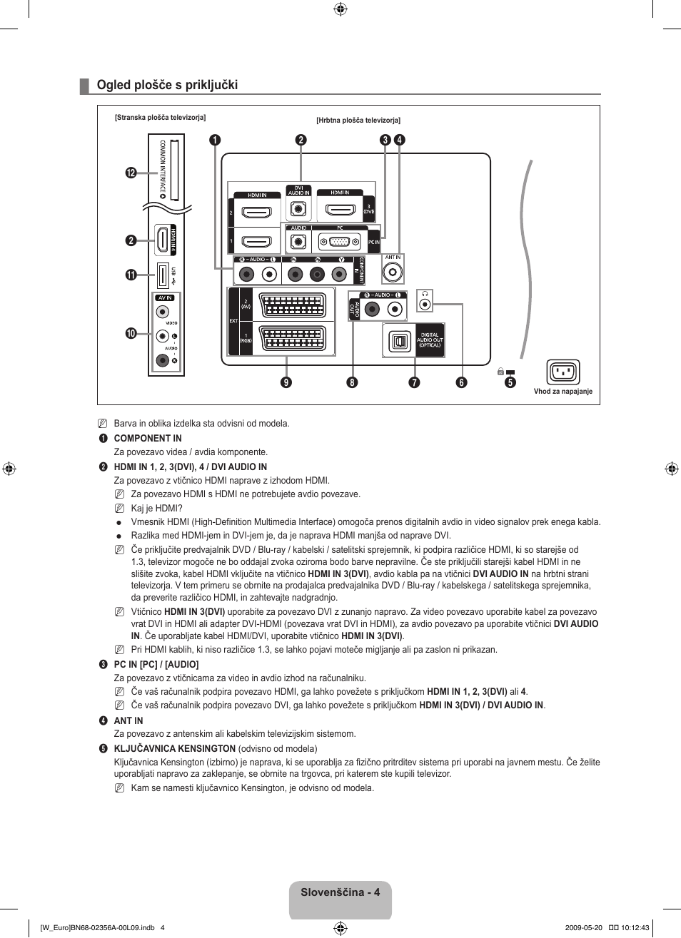 Ogled plošče s priključki | Samsung LE46B620R3W User Manual | Page 328 / 422