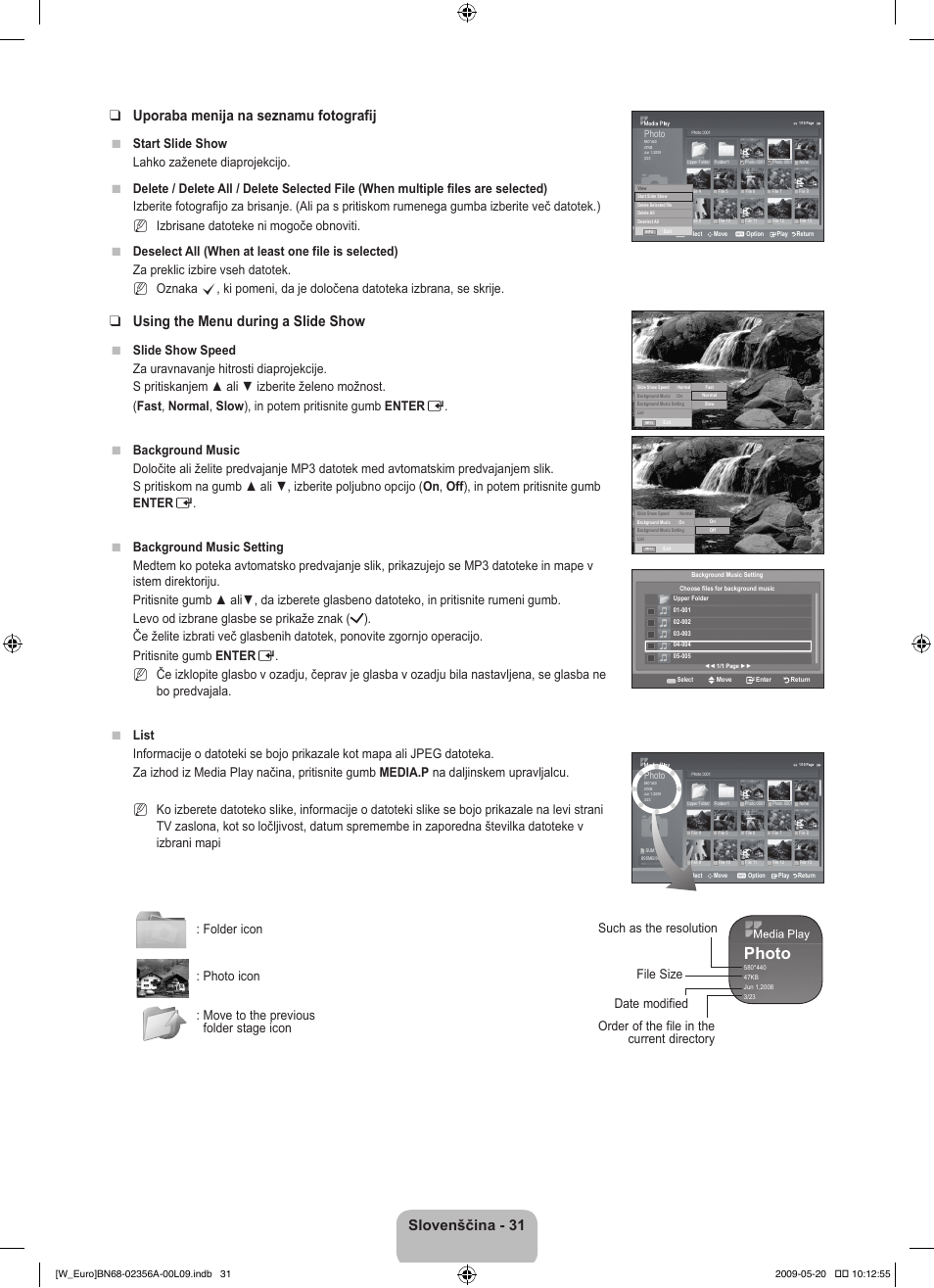 Photo, Using the menu during a slide show | Samsung LE46B620R3W User Manual | Page 355 / 422