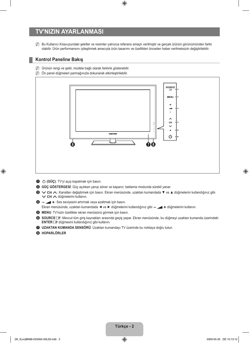 Tv'nizin ayarlanmasi, Kontrol paneline bakış | Samsung LE46B620R3W User Manual | Page 372 / 422