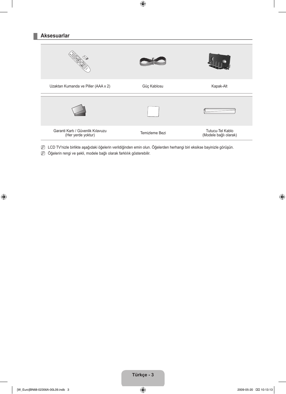 Aksesuarlar | Samsung LE46B620R3W User Manual | Page 373 / 422