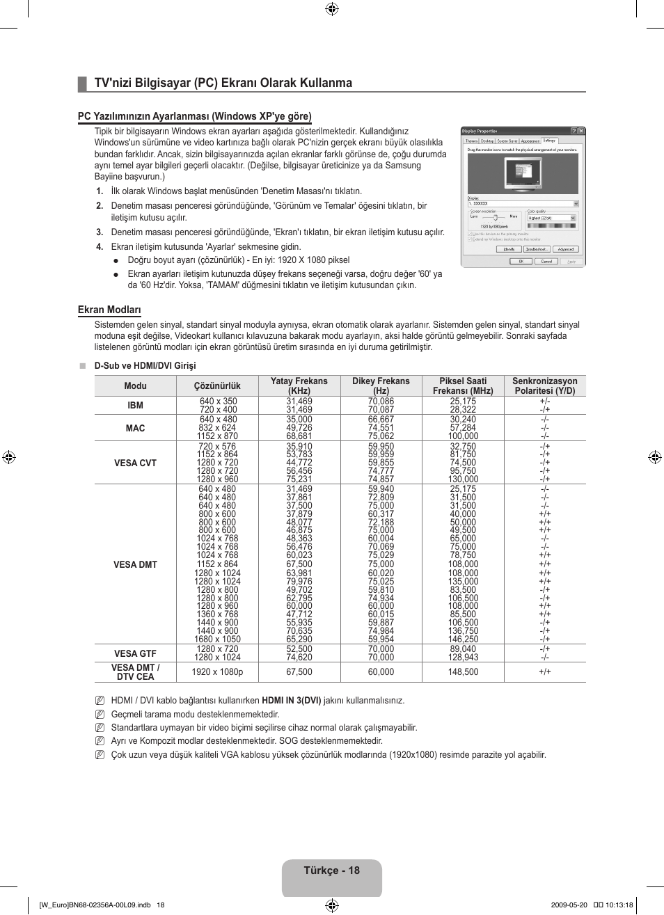 Tv'nizi bilgisayar (pc) ekranı olarak kullanma | Samsung LE46B620R3W User Manual | Page 388 / 422