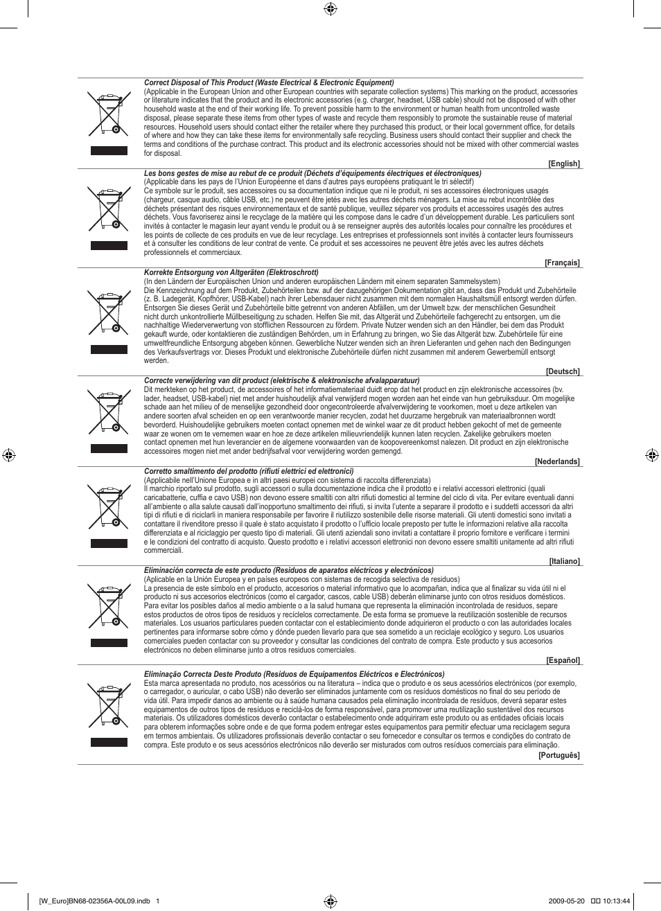 Weee | Samsung LE46B620R3W User Manual | Page 416 / 422