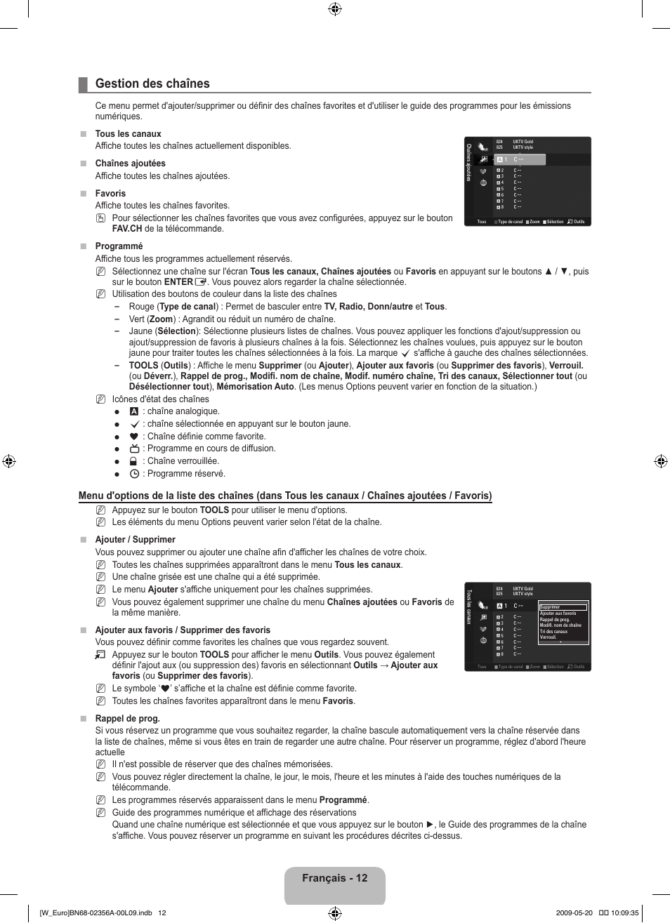 Gestion des chaînes, Français - 12 | Samsung LE46B620R3W User Manual | Page 60 / 422