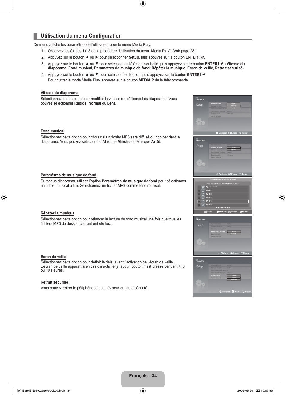 Utilisation du menu configuration, Français - 34 | Samsung LE46B620R3W User Manual | Page 82 / 422