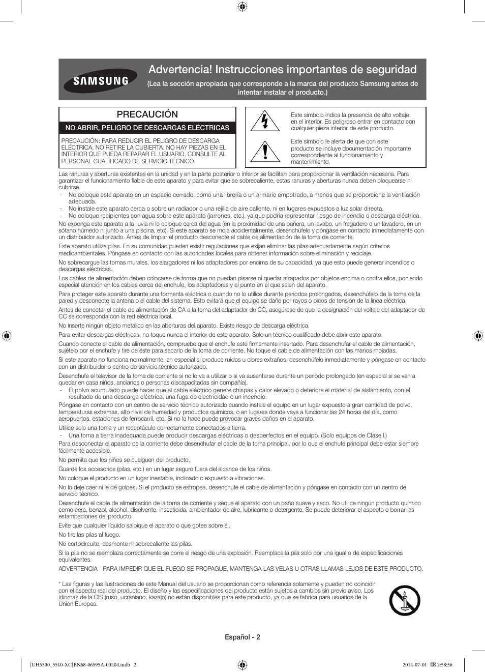 Precaución | Samsung UE32H5570SS User Manual | Page 42 / 81