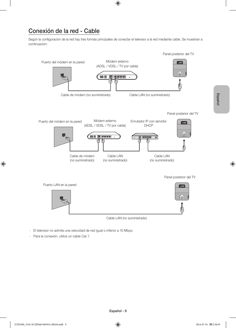 Conexión de la red - cable | Samsung UE32H5570SS User Manual | Page 49 / 81