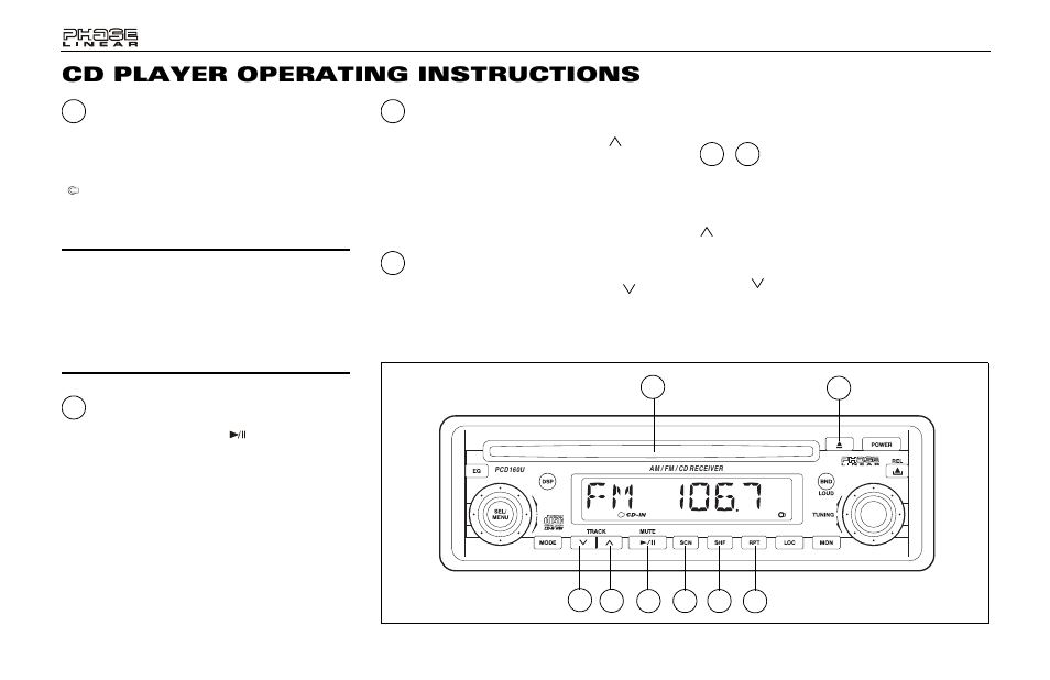 Cd player operating instructions | Audiovox Jensen Phase Linear PCD160U User Manual | Page 10 / 48