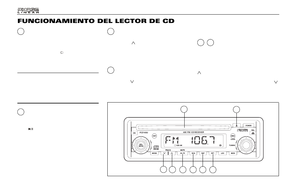 Funcionamiento del lector de cd | Audiovox Jensen Phase Linear PCD160U User Manual | Page 26 / 48