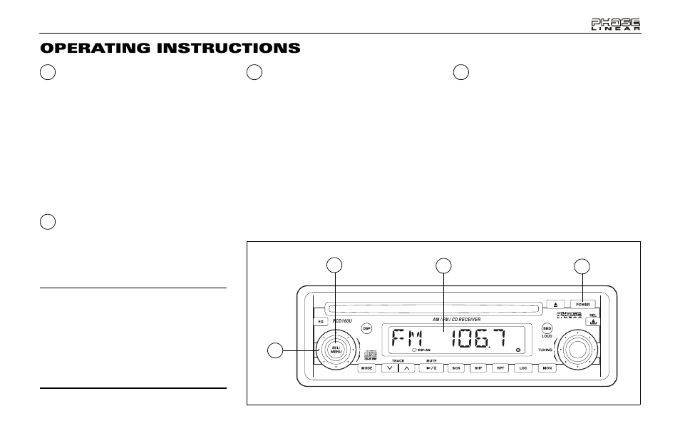 Operating instructions | Audiovox Jensen Phase Linear PCD160U User Manual | Page 7 / 48