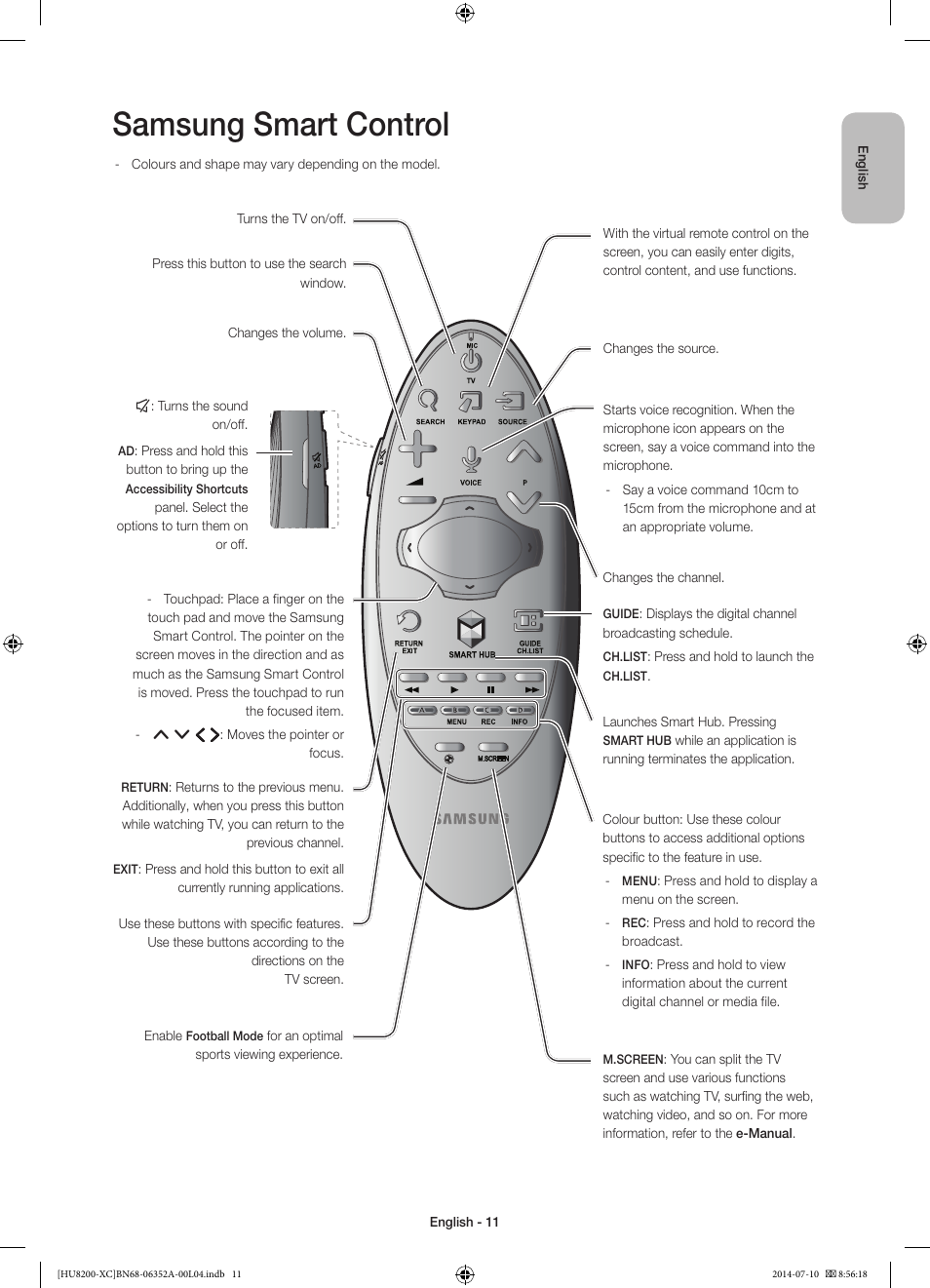 Samsung smart control | Samsung UE65HU8200L User Manual | Page 11 / 97