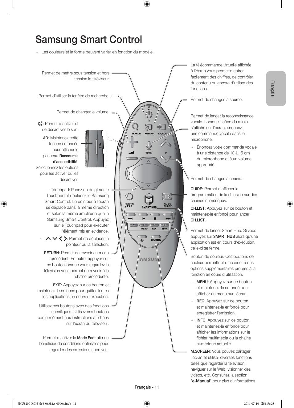 Samsung smart control | Samsung UE65HU8200L User Manual | Page 35 / 97