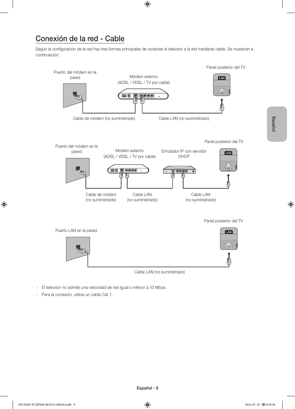 Conexión de la red - cable | Samsung UE65HU8200L User Manual | Page 57 / 97