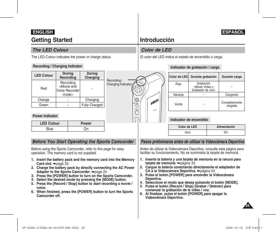 Getting started, Introducción | Samsung VP-X300 User Manual | Page 25 / 117