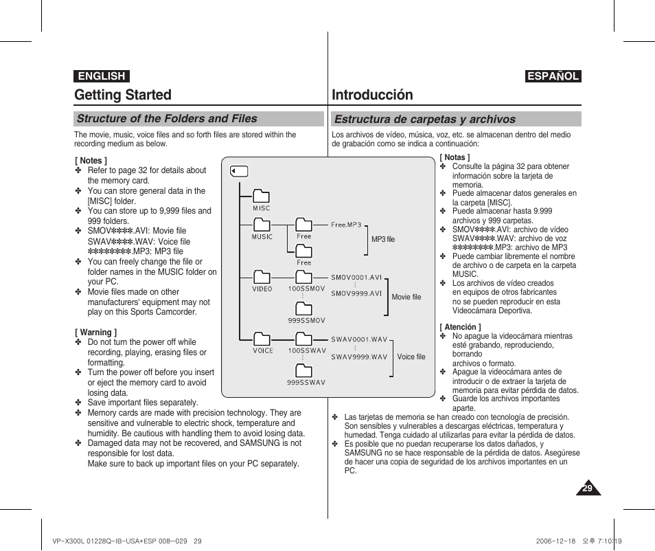 Getting started, Introducción | Samsung VP-X300 User Manual | Page 29 / 117