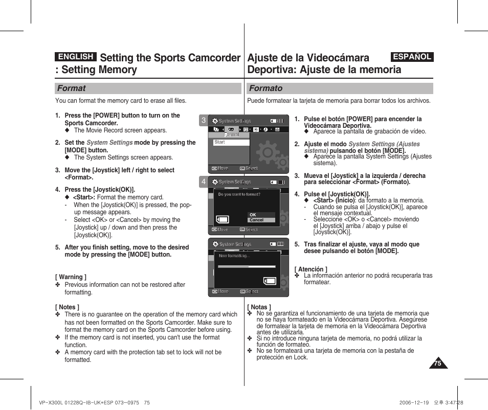 Format, Formato, English español | Samsung VP-X300 User Manual | Page 75 / 117