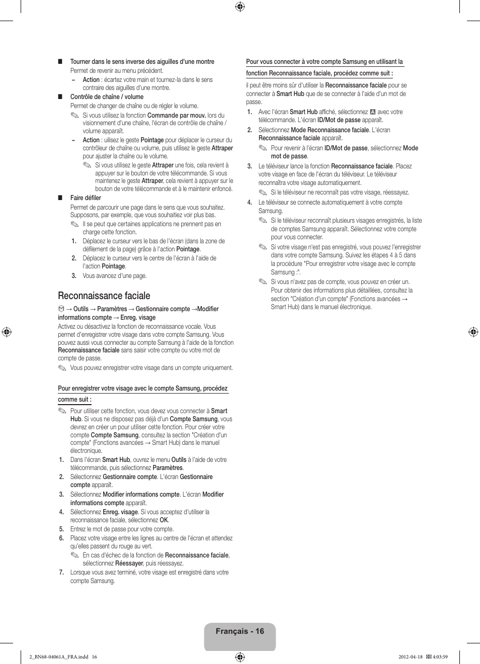 Reconnaissance faciale | Samsung UE46ES8000S User Manual | Page 39 / 93