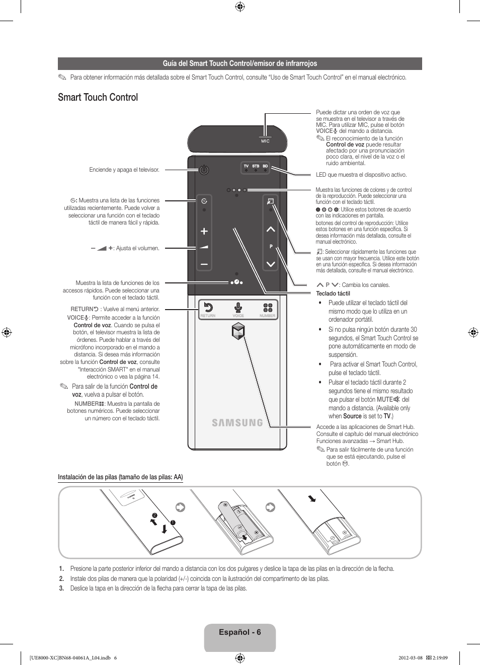 Smart touch control | Samsung UE46ES8000S User Manual | Page 52 / 93