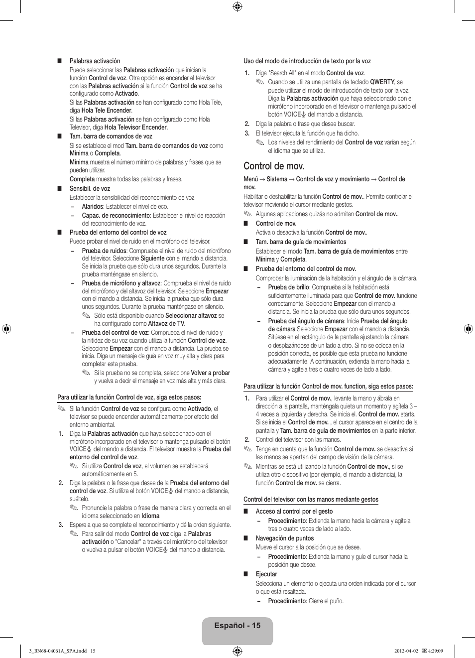 Control de mov | Samsung UE46ES8000S User Manual | Page 61 / 93