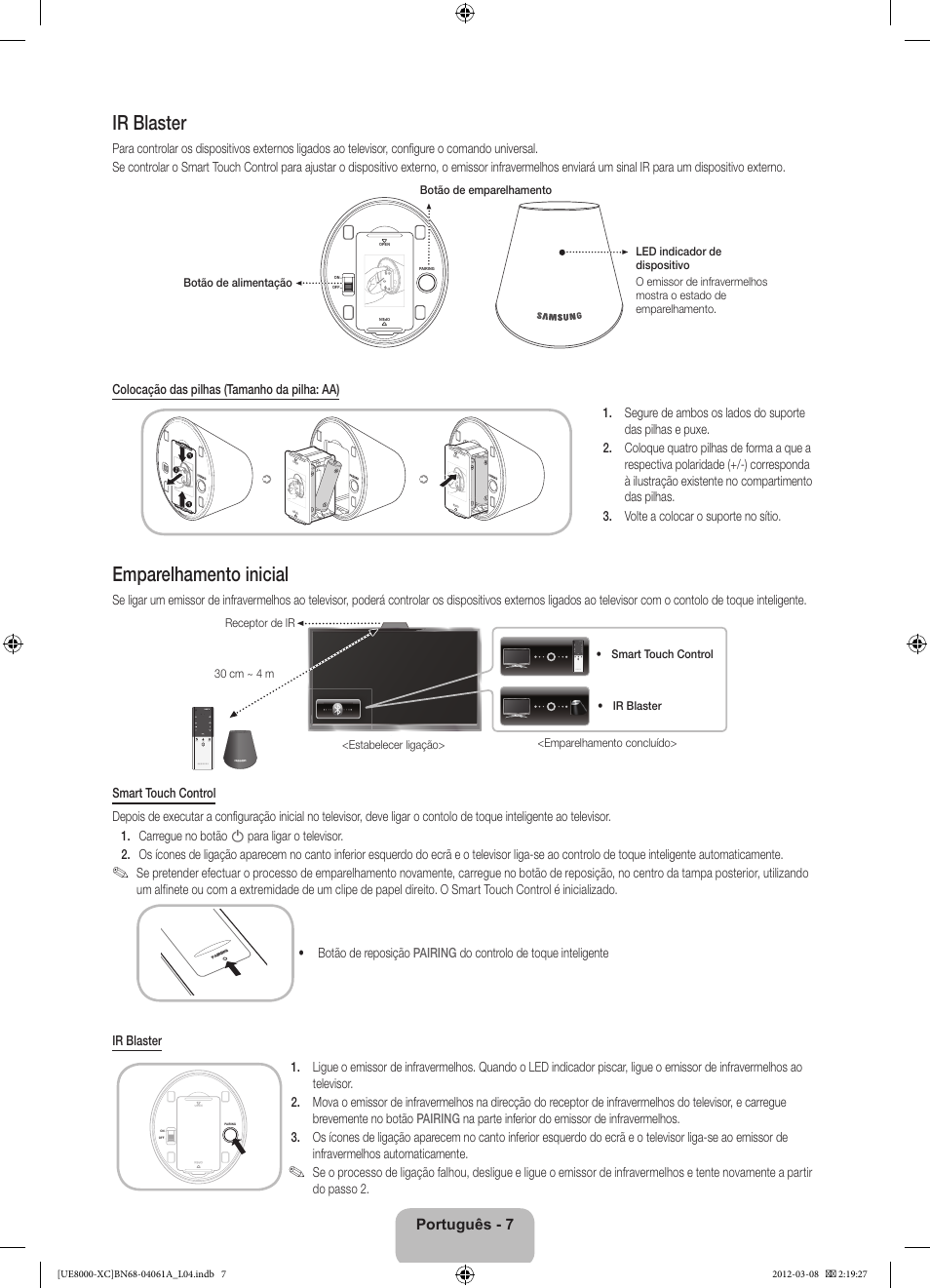 Ir blaster, Emparelhamento inicial, Português - 7 | Samsung UE46ES8000S User Manual | Page 76 / 93