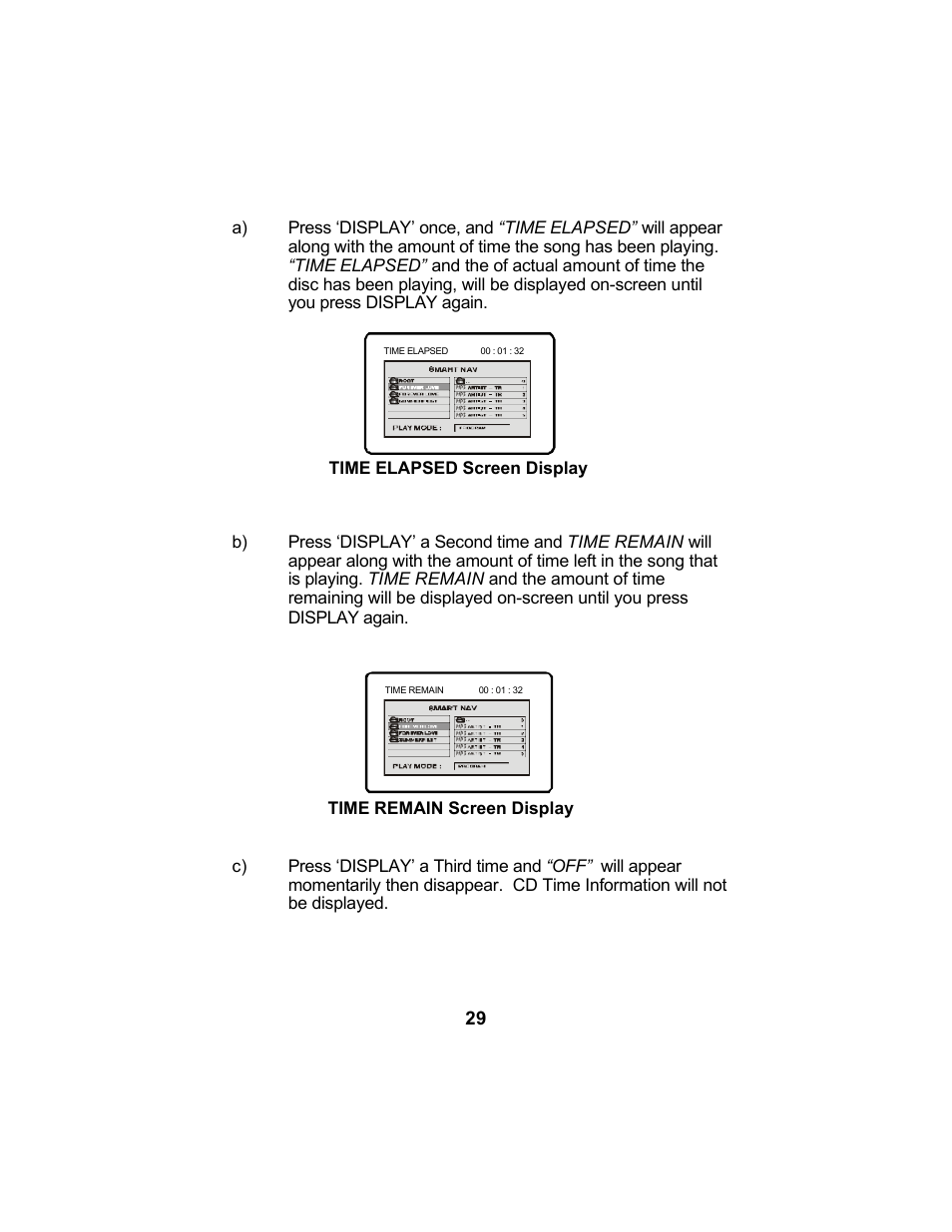 Time elapsed screen display | Audiovox VBP5000 User Manual | Page 32 / 44