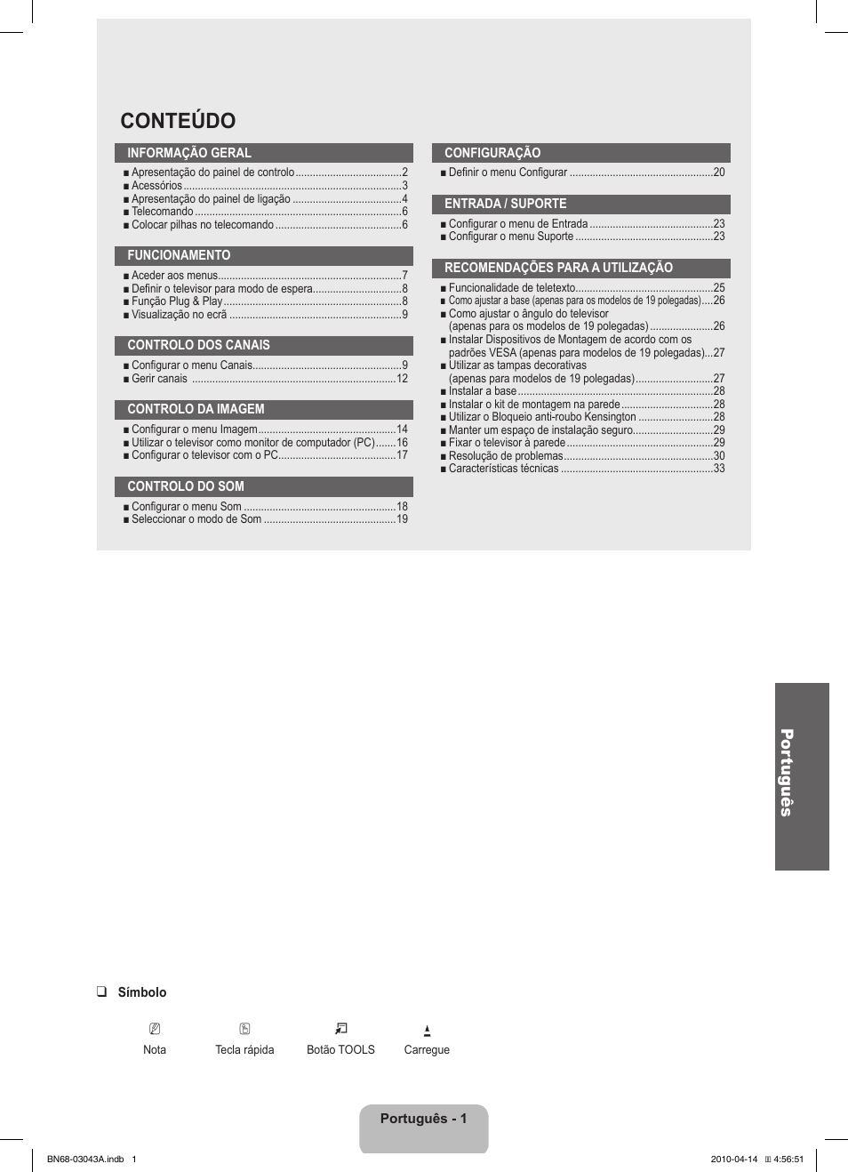 Conteúdo, Por tuguês | Samsung LE19C451E2W User Manual | Page 105 / 214