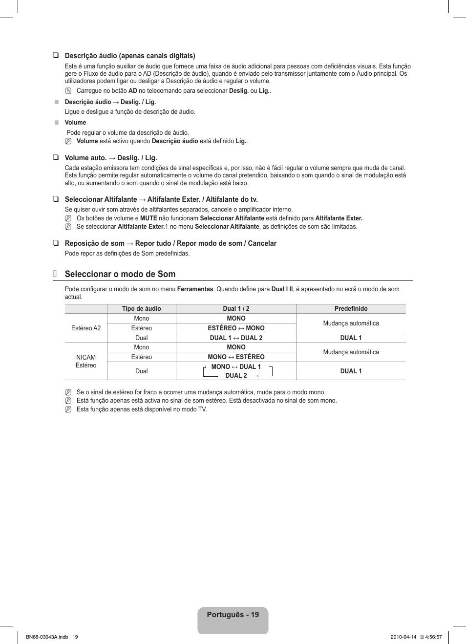 Seleccionar o modo de som | Samsung LE19C451E2W User Manual | Page 123 / 214