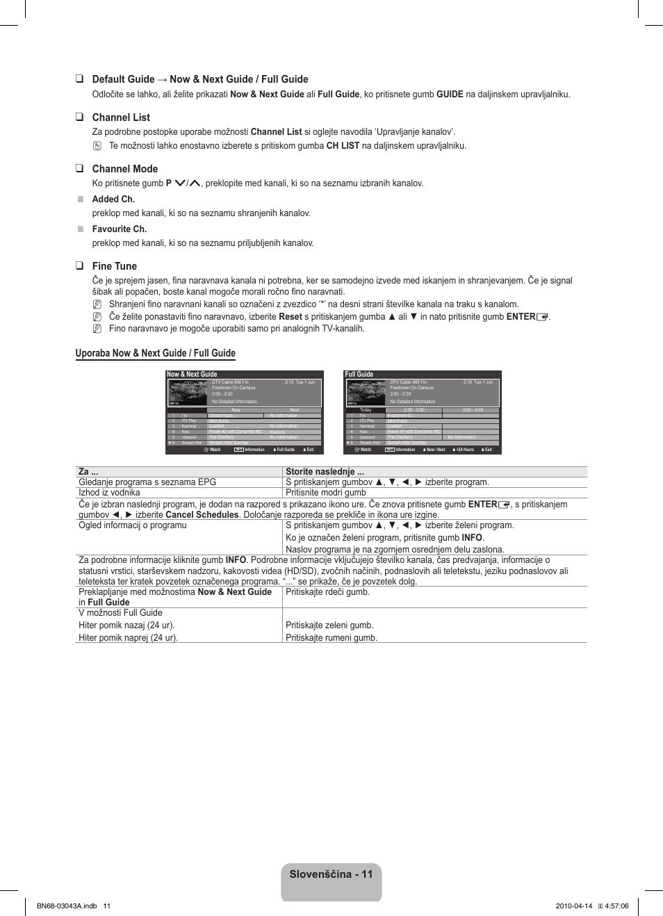 Channel list, Channel mode, Fine tune | Uporaba now & next guide / full guide | Samsung LE19C451E2W User Manual | Page 149 / 214