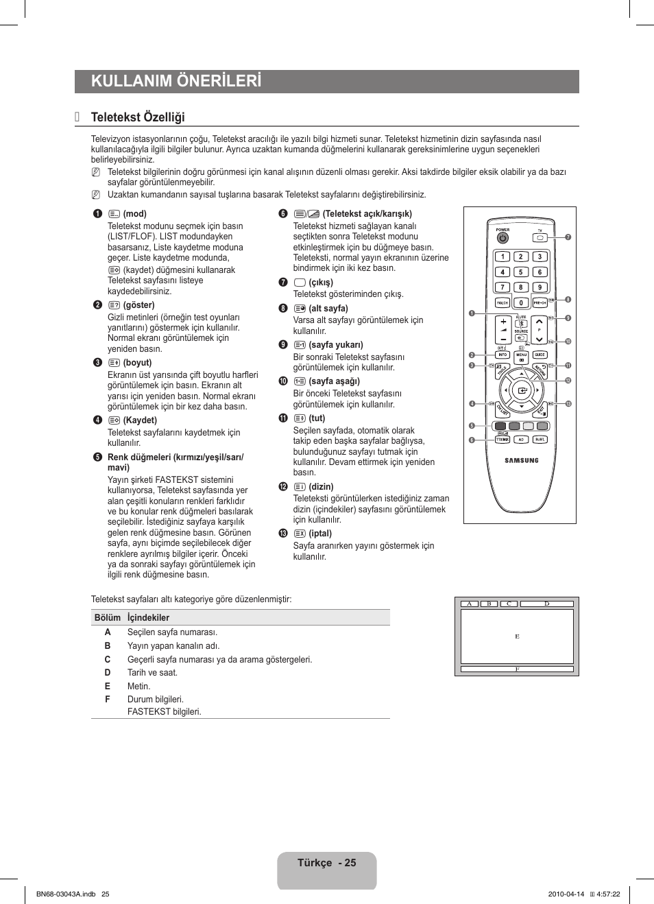 Kullanim önerileri, Teletekst özelliği | Samsung LE19C451E2W User Manual | Page 197 / 214