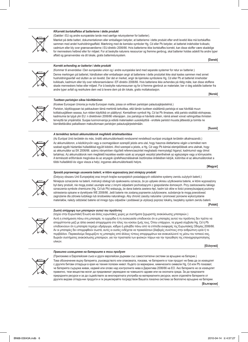 Samsung LE19C451E2W User Manual | Page 213 / 214