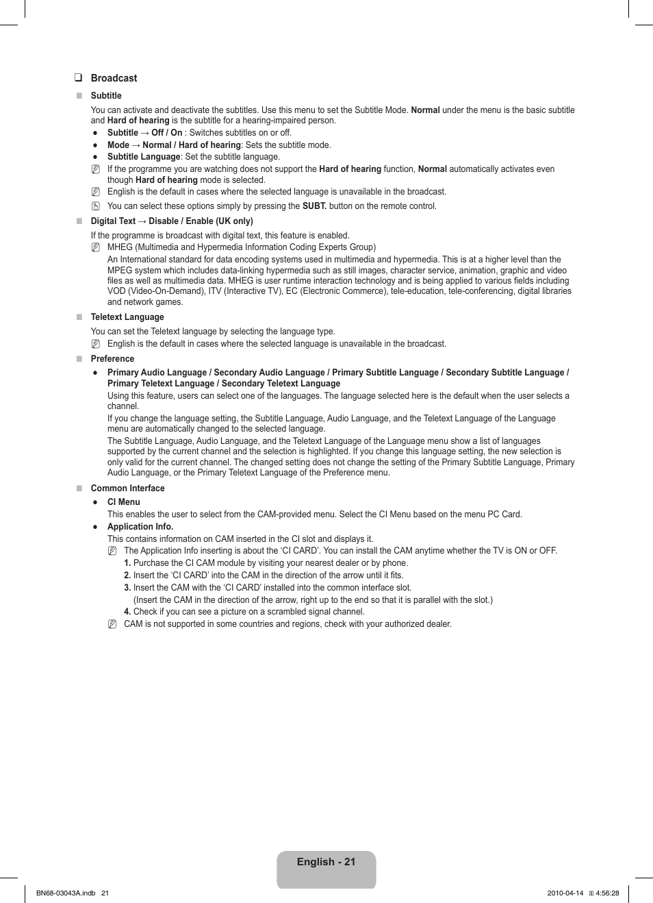Samsung LE19C451E2W User Manual | Page 23 / 214