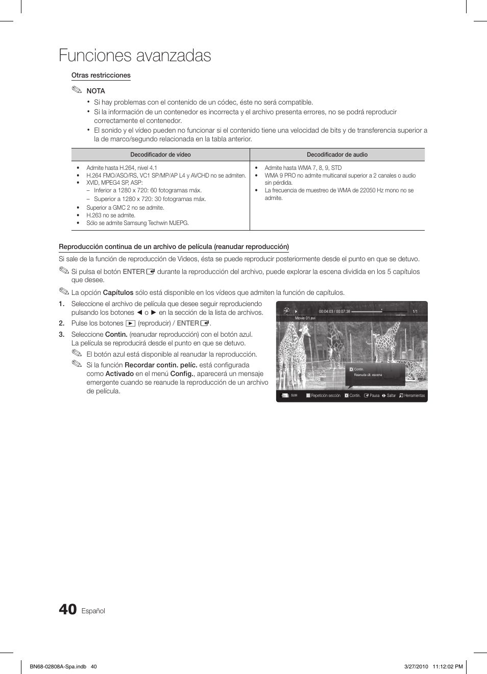 Funciones avanzadas | Samsung LE46C750R2W User Manual | Page 162 / 368