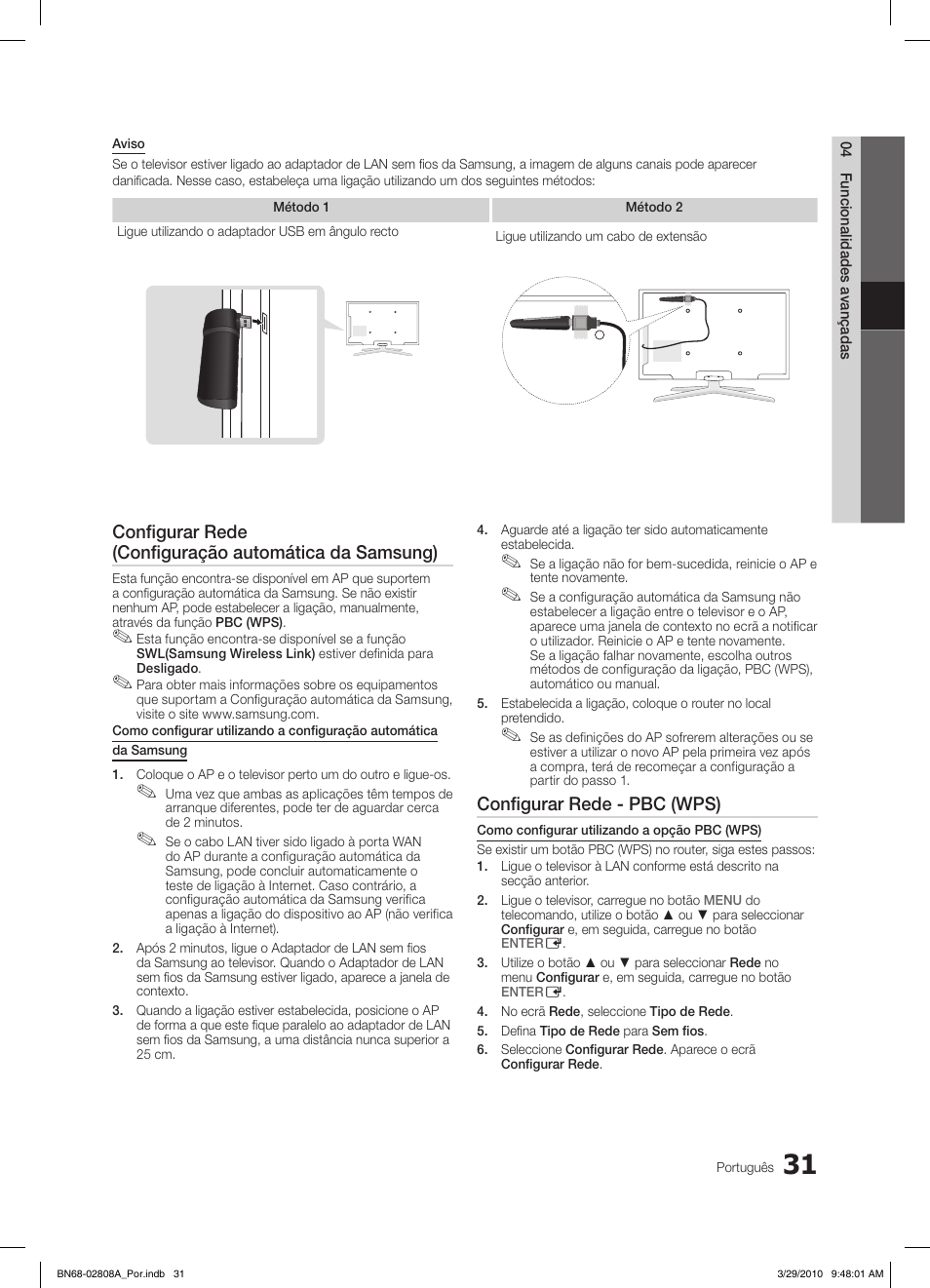 Configurar rede - pbc (wps) | Samsung LE46C750R2W User Manual | Page 214 / 368