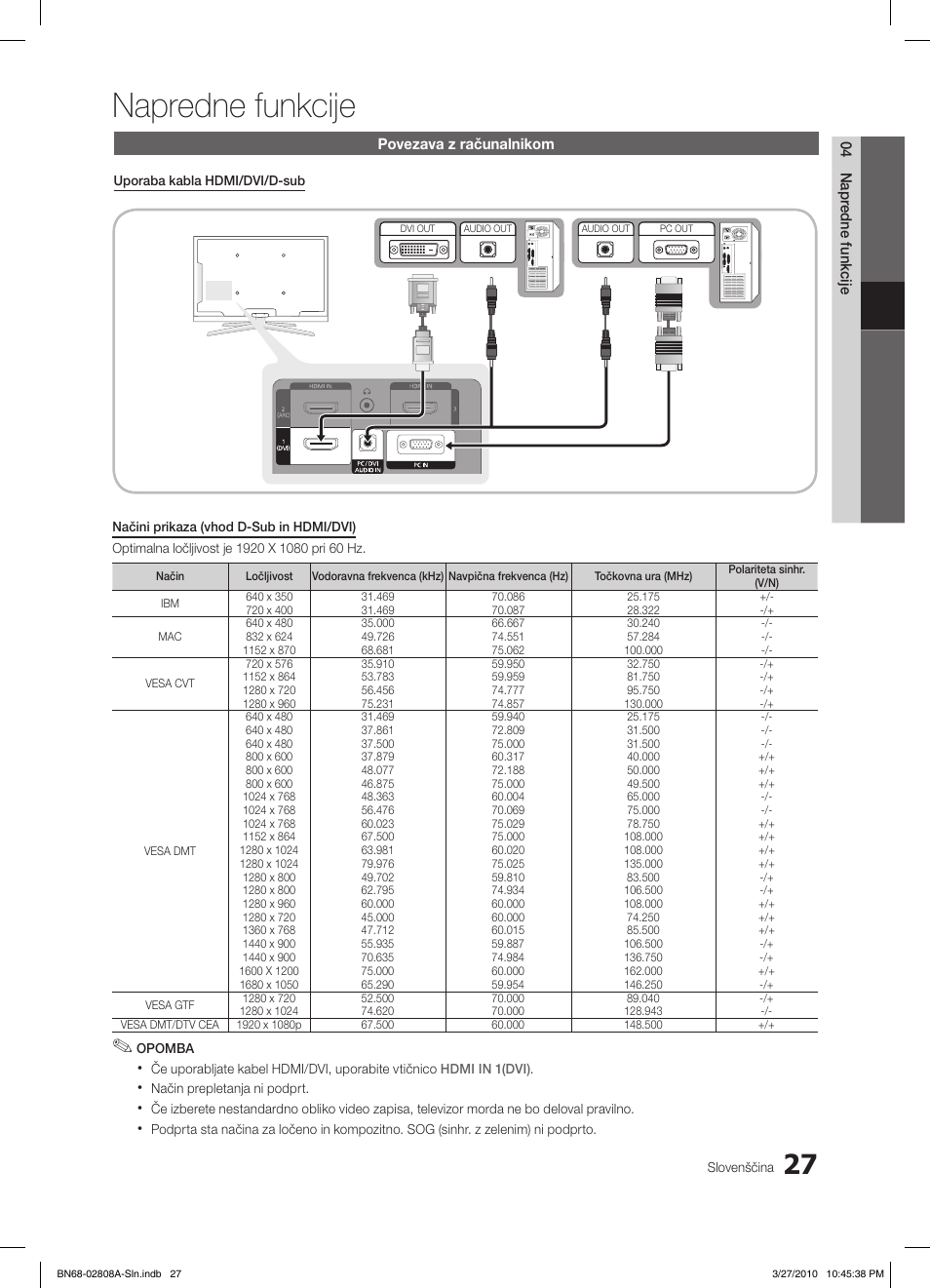 Napredne funkcije | Samsung LE46C750R2W User Manual | Page 271 / 368