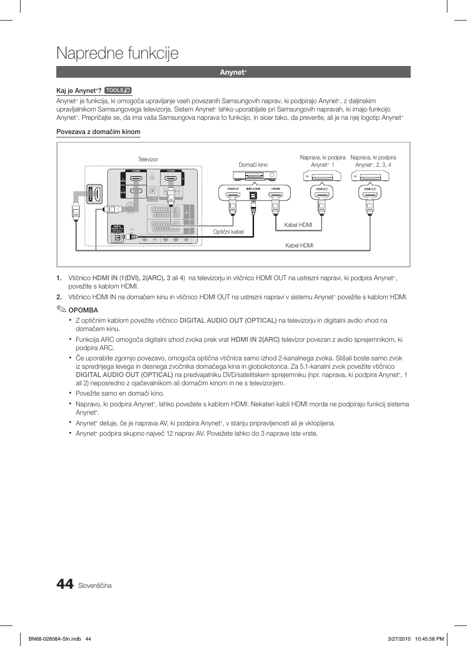 Napredne funkcije | Samsung LE46C750R2W User Manual | Page 288 / 368