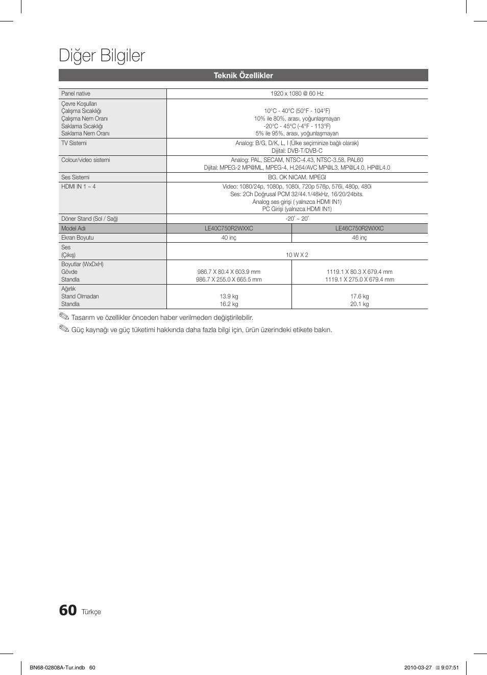 Diğer bilgiler | Samsung LE46C750R2W User Manual | Page 365 / 368