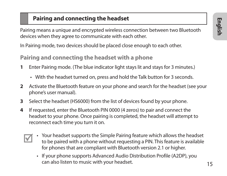 Pairing and connecting the headset | Samsung BHS6000 User Manual | Page 17 / 100