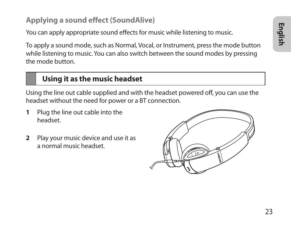 Using it as the music headset | Samsung BHS6000 User Manual | Page 25 / 100