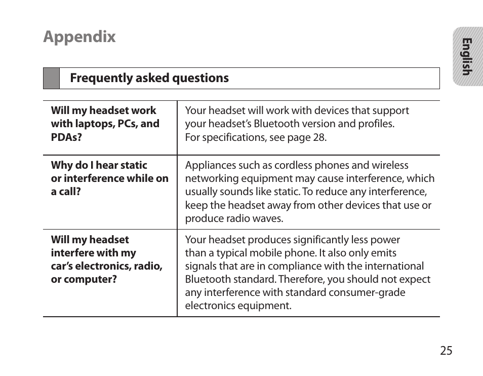 Appendix, Frequently asked questions | Samsung BHS6000 User Manual | Page 27 / 100