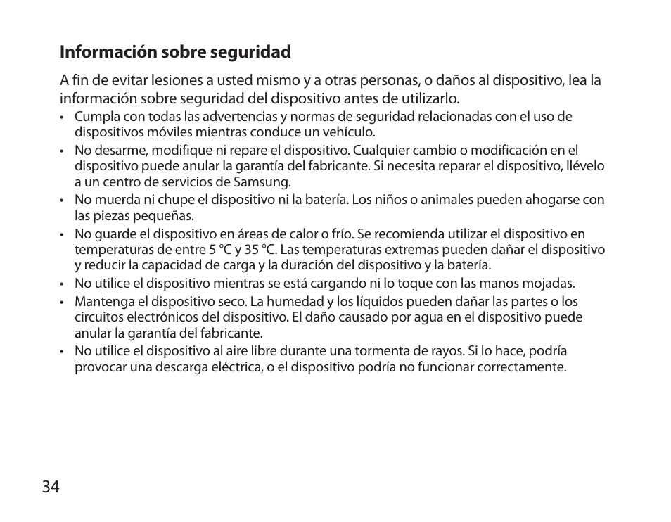 34 información sobre seguridad | Samsung BHS6000 User Manual | Page 36 / 100