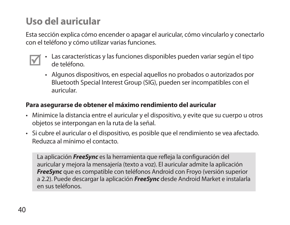 Uso del auricular | Samsung BHS6000 User Manual | Page 42 / 100