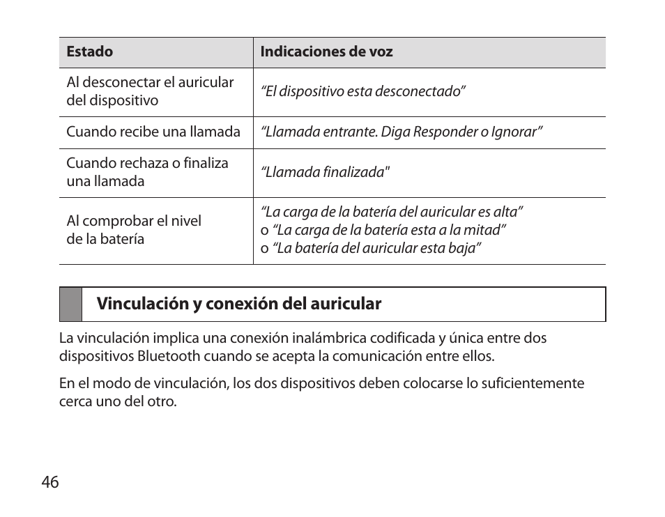 Vinculación y conexión del auricular | Samsung BHS6000 User Manual | Page 48 / 100