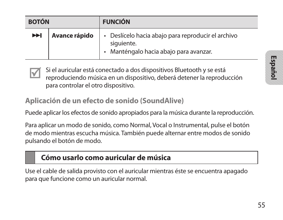 Cómo usarlo como auricular de música | Samsung BHS6000 User Manual | Page 57 / 100