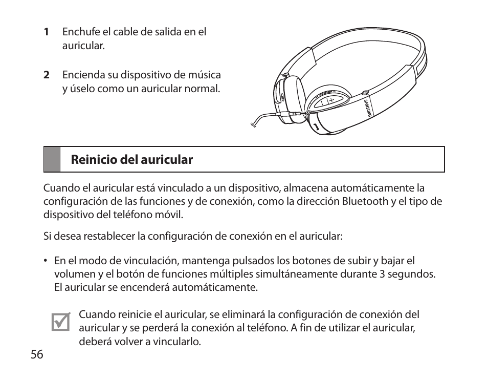 Reinicio del auricular | Samsung BHS6000 User Manual | Page 58 / 100