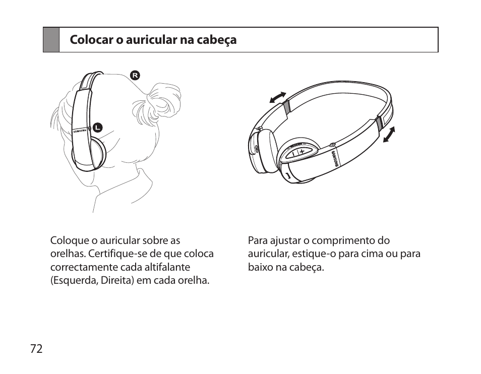 Colocar o auricular na cabeça | Samsung BHS6000 User Manual | Page 74 / 100