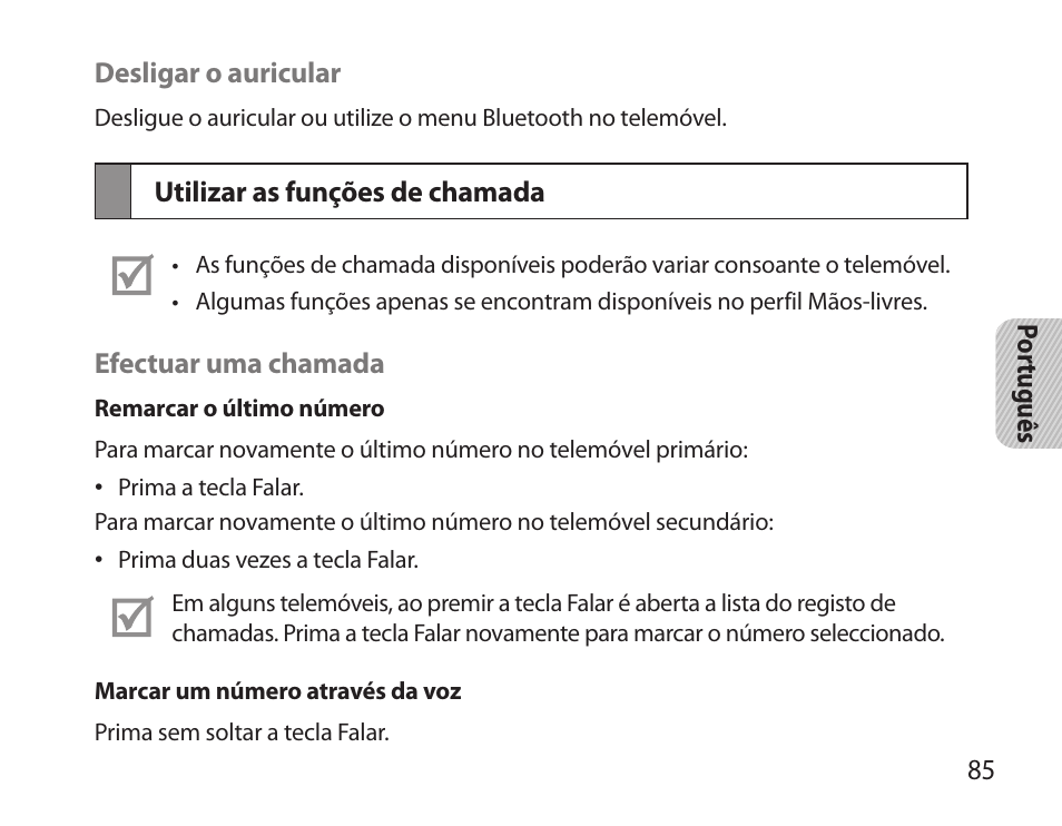 Utilizar as funções de chamada | Samsung BHS6000 User Manual | Page 87 / 100