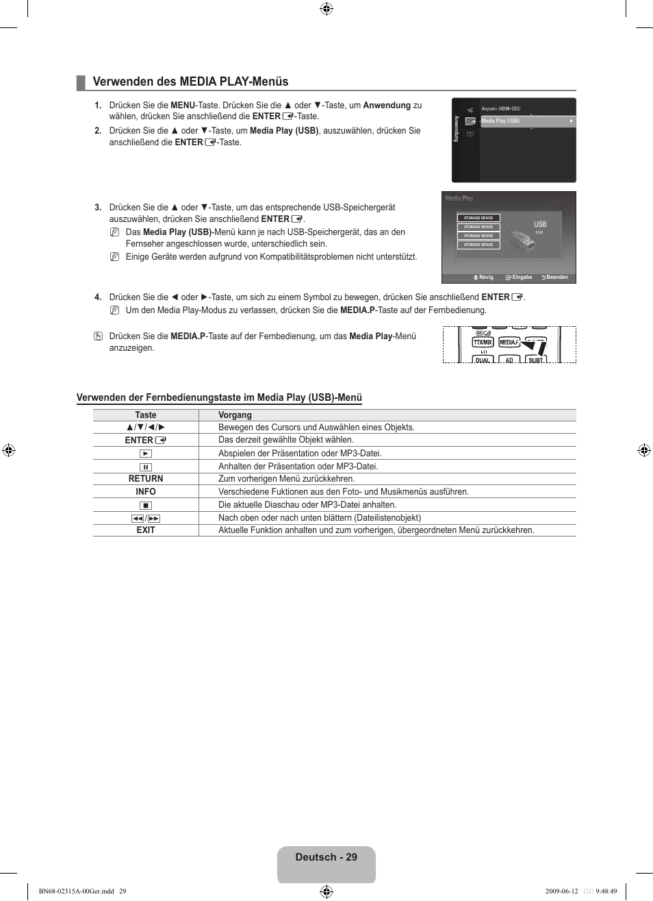 Verwenden des media play-menüs | Samsung LE32B553M3W User Manual | Page 123 / 422