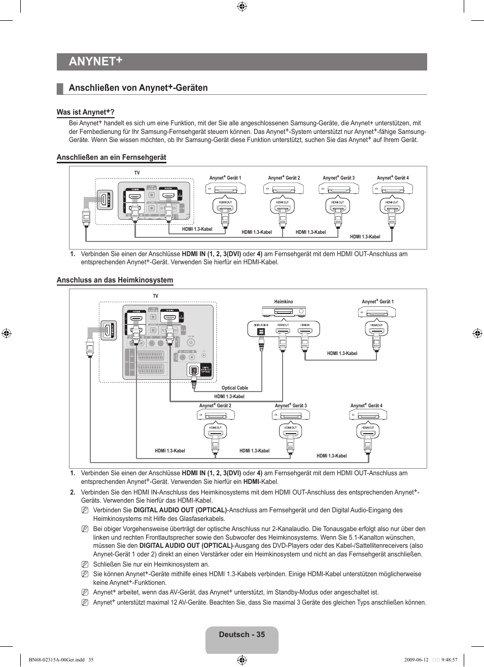 Anynet, Anschließen von anynet+-geräten | Samsung LE32B553M3W User Manual | Page 129 / 422